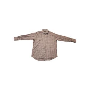 Thomas Dean Mens Button Shirt 2XL White Navy Red  Blue Plaid Long Sleeve Collar